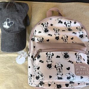 Disney Bundle MickeyHat,MinnieMouse s.Backpack P&B. Mickey charm 24k Pl. All New